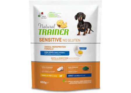 Natural Trainer Sensitive No Gluten Small&Toy Adult con Uovo e Cereali Integrali Crocchette per Cani Piccolo 800g Natural Trainer Sensitive No Gluten Small&Toy Adult con Uovo e Cereali Integrali Crocchette per Cani Piccolo 800g