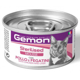 Gemon per Gatti Adulti Sterilised Mousse con Pollo e Fegatini da 85 gr 12 PEZZI Gemon per Gatti Adulti Sterilised Mousse con Pollo e Fegatini da 85 gr 12 PEZZI